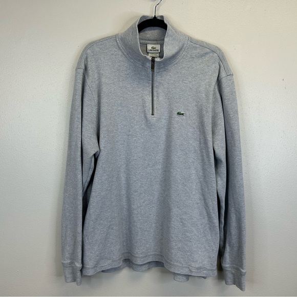 Lacoste Mens XXL/7 Gray Quarter Zip Cotton Sweatshirt Pockets Preppy Blokecore